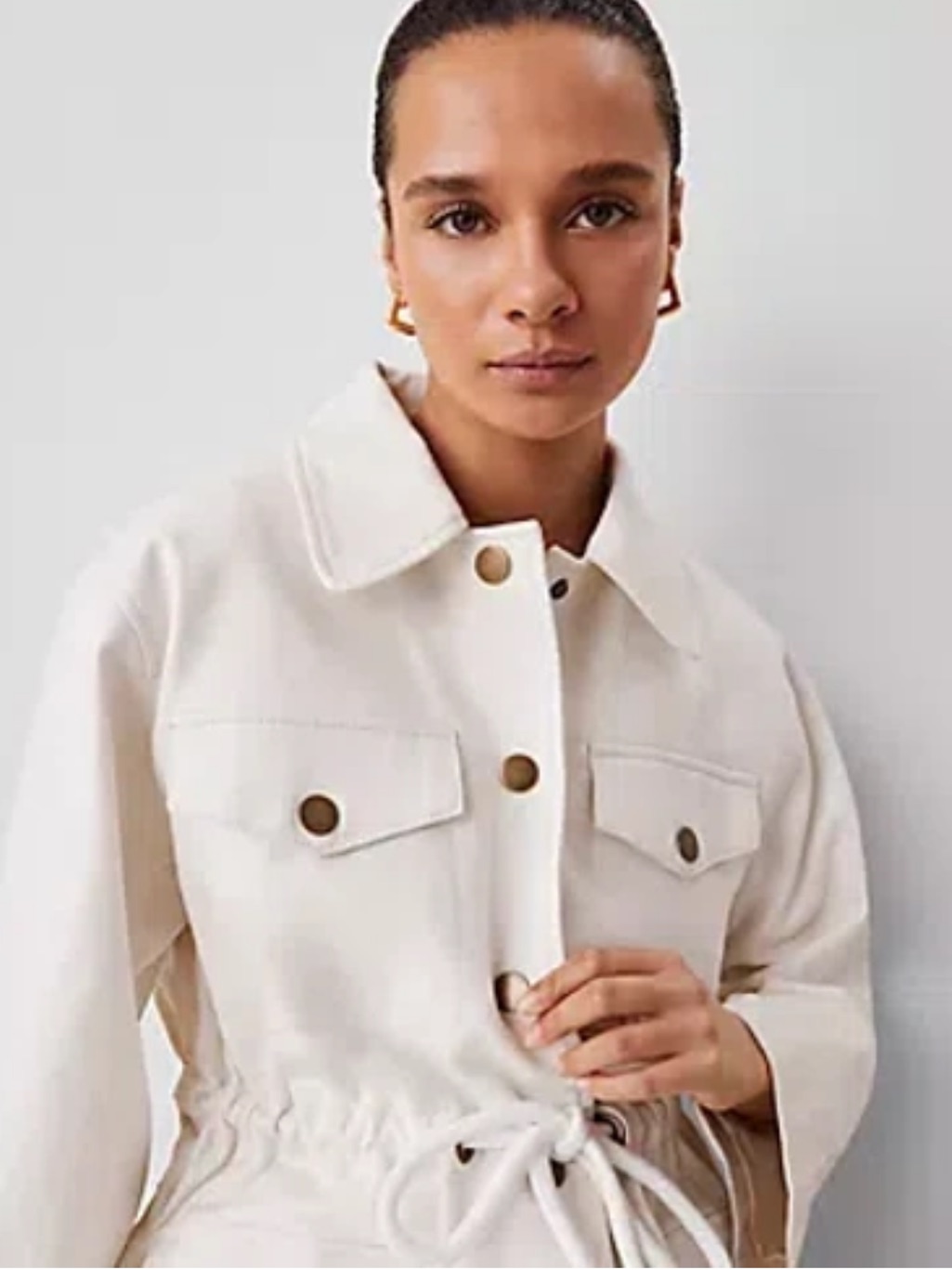 Ann Taylor Weekend Women’s Small Cream Drawstring Jacket Utility/Military